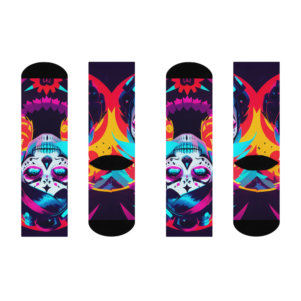 Catrina Calavera Colorful Day of the Dead Cushioned Crew Socks | Sugar Skull All-Over Print