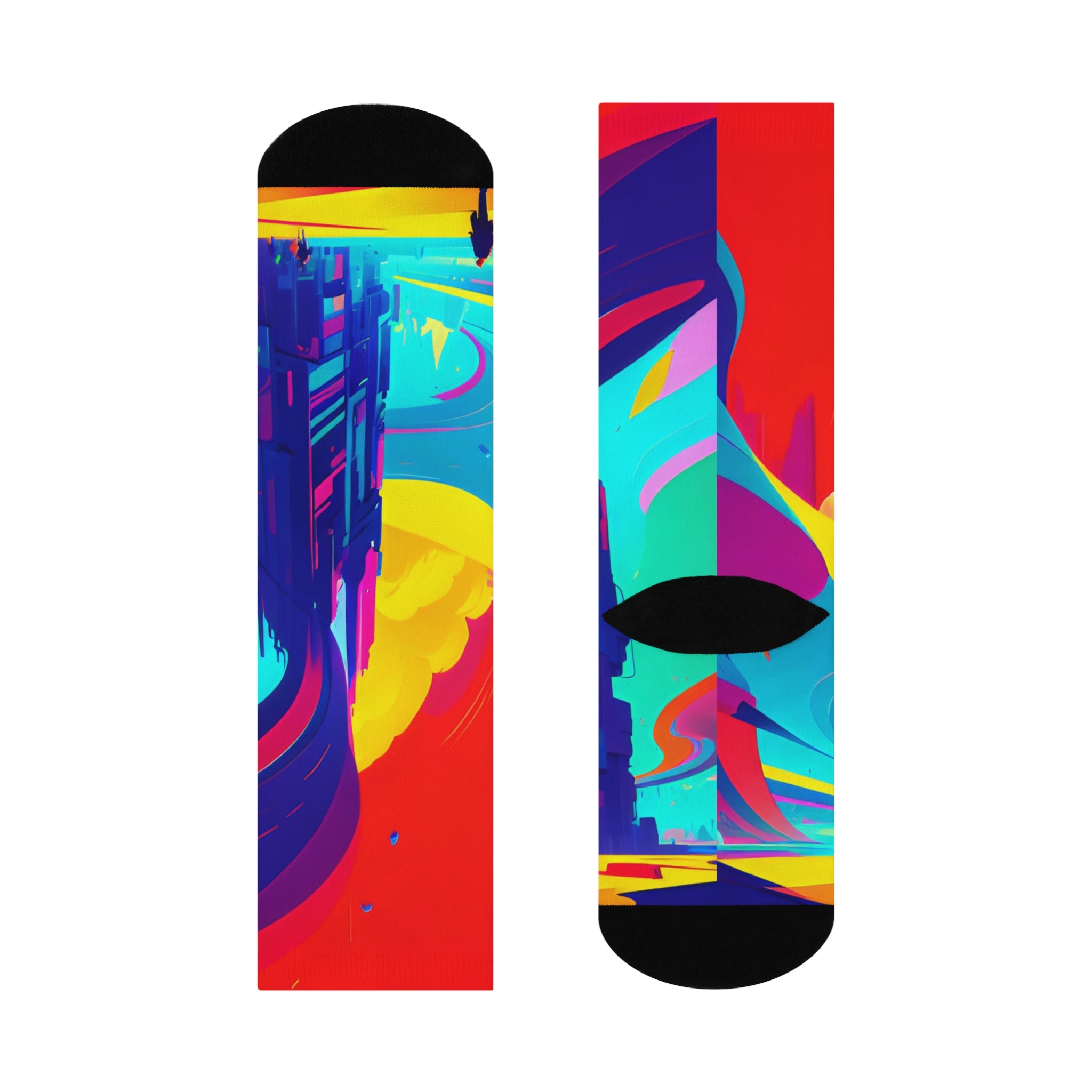 Cyberpunk Dream City Crew Socks Futuristic Sci Fi Landscape Footwear Vibrant Colorful Silhouette Casual Socks