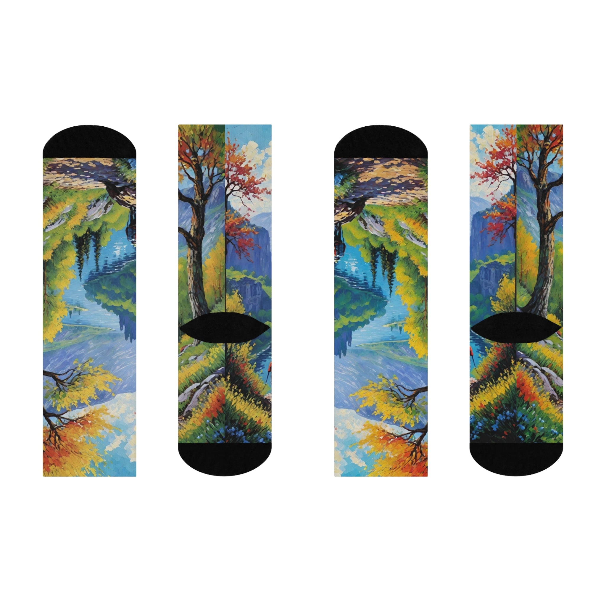 Mountain Hiker Crew Socks - Impressionist Autumn Forest and Lake Landscape Art