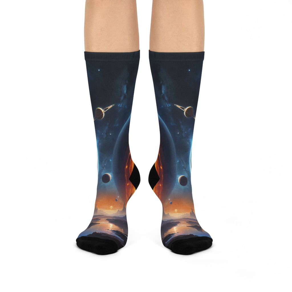 Outer Space Galaxy Crew Socks Cosmic Nebula Alien Planet Landscape Socks Vibrant Celestial Universe Print Footwear 2