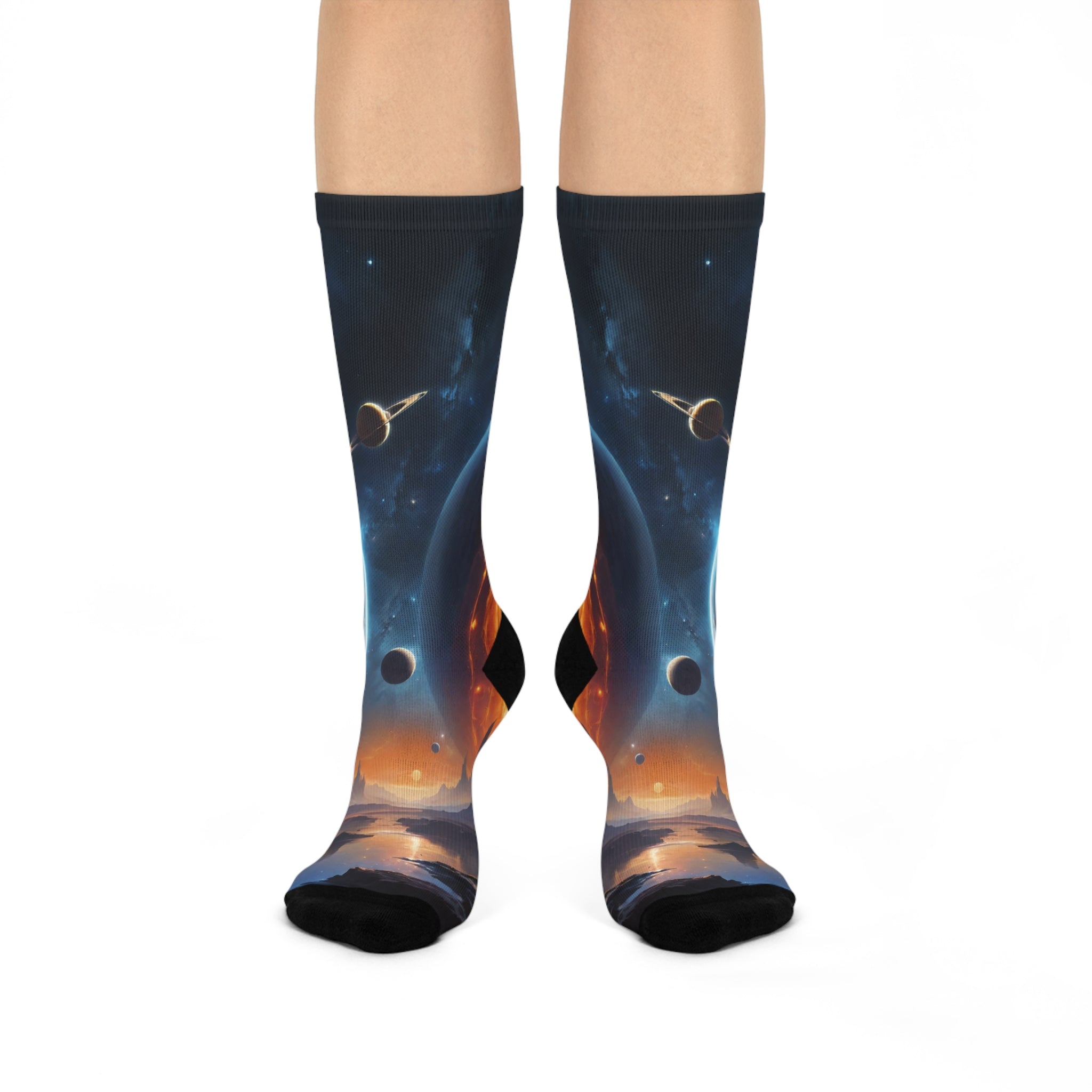 Outer Space Galaxy Crew Socks Cosmic Nebula Alien Planet Landscape Socks Vibrant Celestial Universe Print Footwear 2