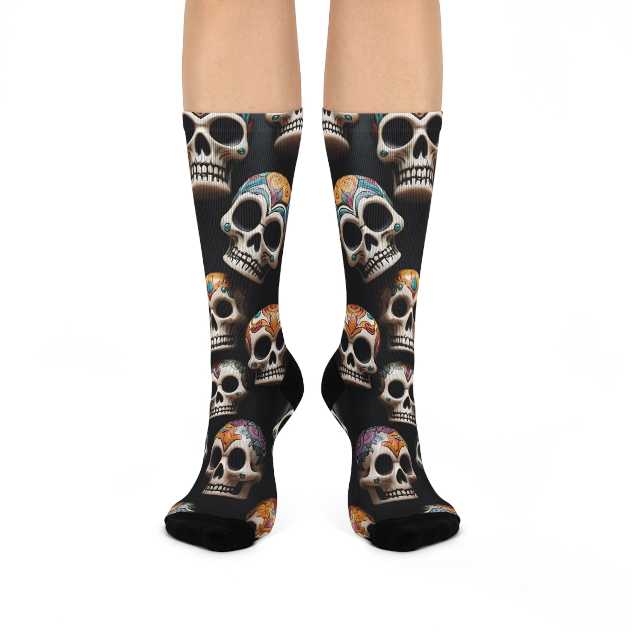 Dia de los Muertos Artistic Skull Socks,Calavera Cascade Abstract Crew Socks