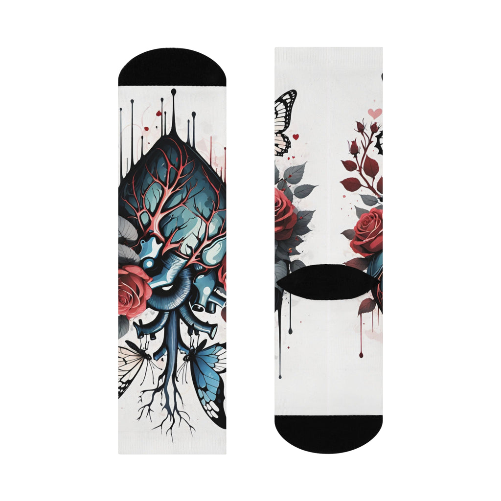 Anatomical Heart with Roses and Butterflies Crew Socks | Cushioned