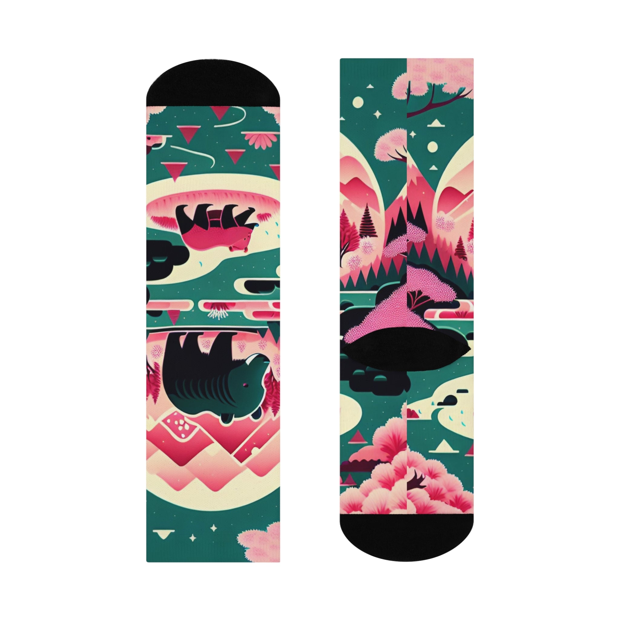Nature Bear Art Socks - Mountain Forest Design/ Cozy Hiking for Nature Lovers