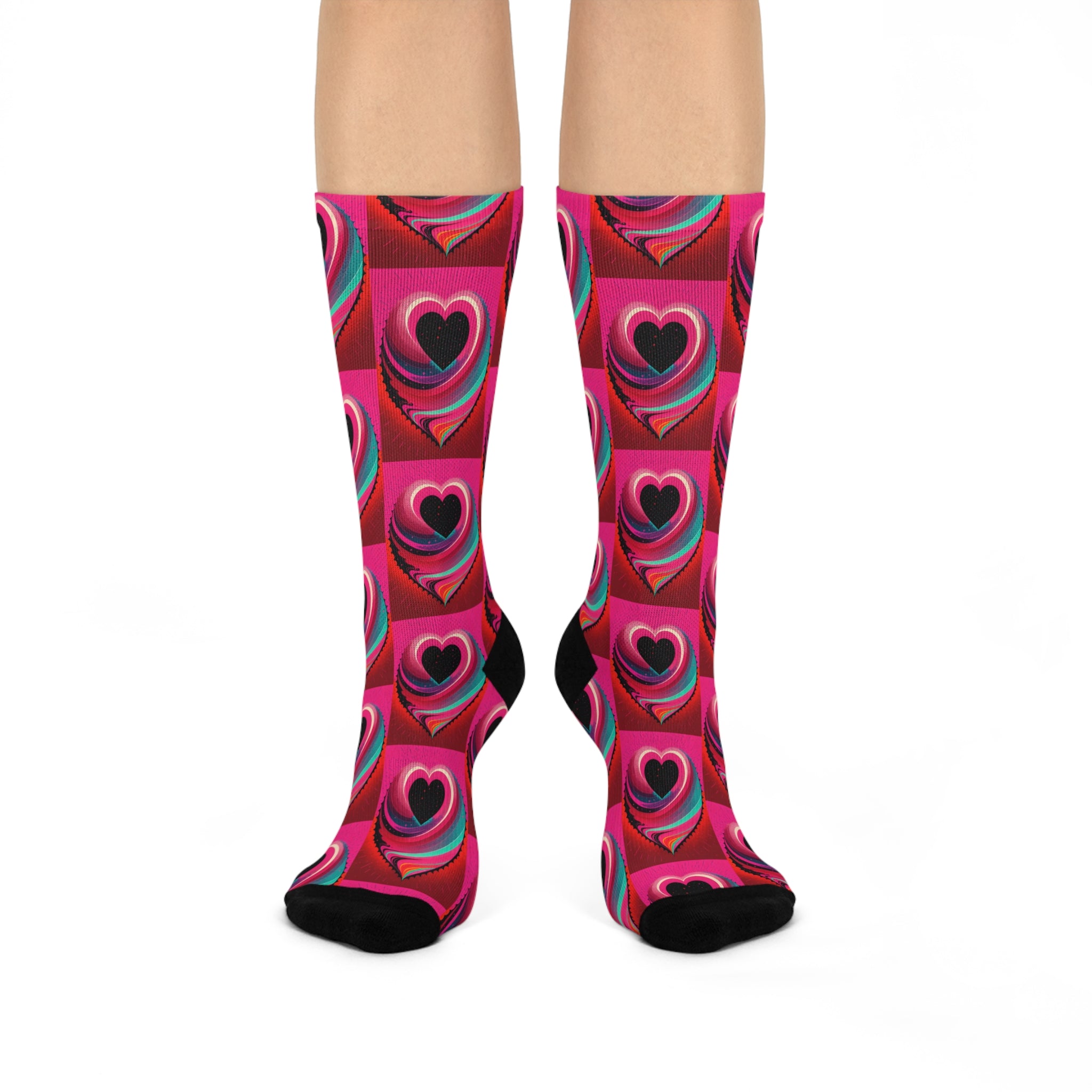 Swirling Pink Hearts Crew Socks - Artistic Vibrant Love Pattern Socks.