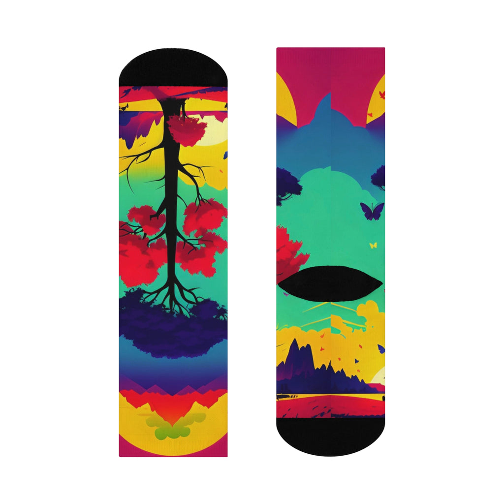 Colorful Tree Landscape Art Socks - Nature and Mountain Design/ Artistic Cozy Socks