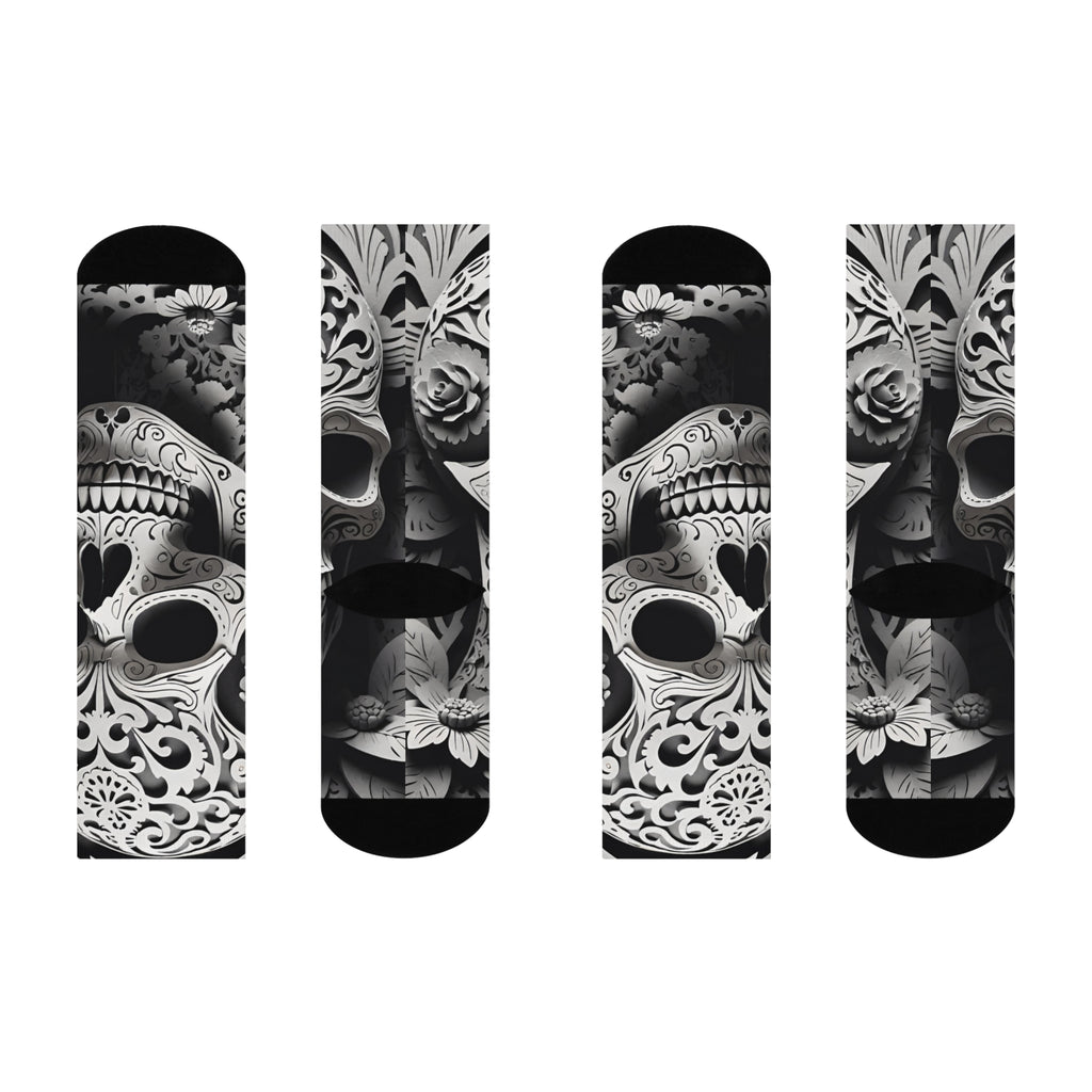 Skull Calavera Cushioned Crew Socks | Day of the Dead Black & White