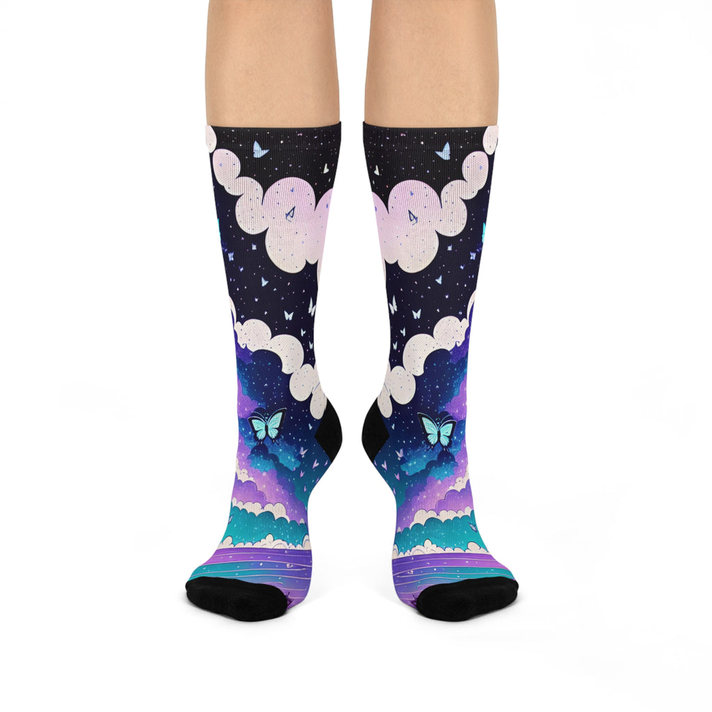 Galaxy Cloud Butterflies Cushioned Crew Socks