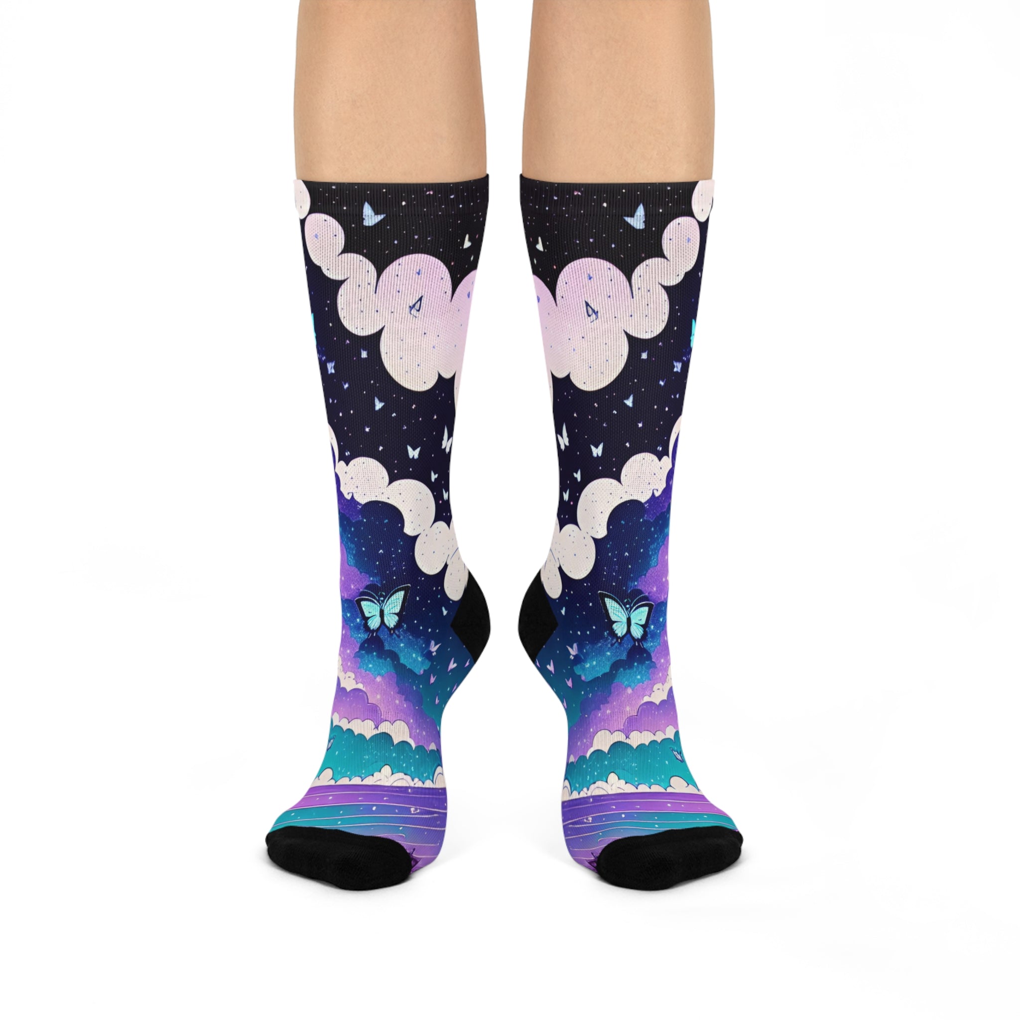 Galaxy Cloud Butterflies Cushioned Crew Socks