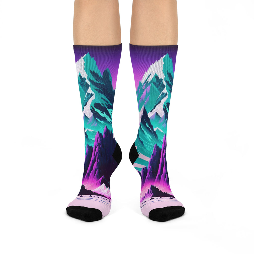 Vibrant Retro Mountain Landscape Socks | Crew Socks