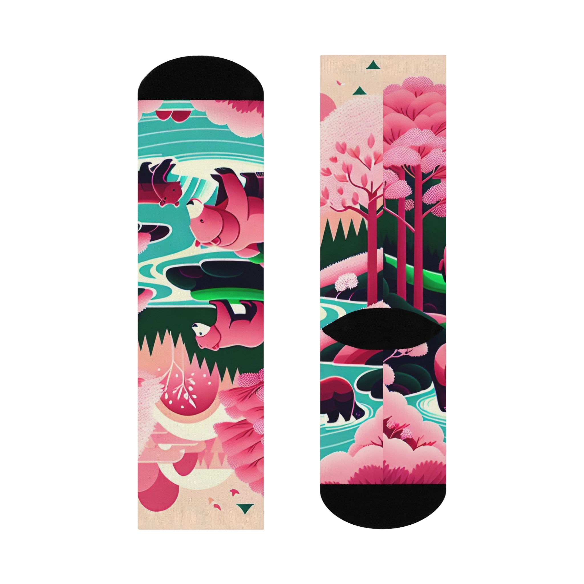 Mama bear and cubs mismatched Socks-Pink Forest Series.