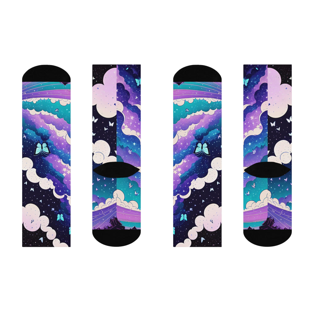 Galaxy Cloud Butterflies Cushioned Crew Socks