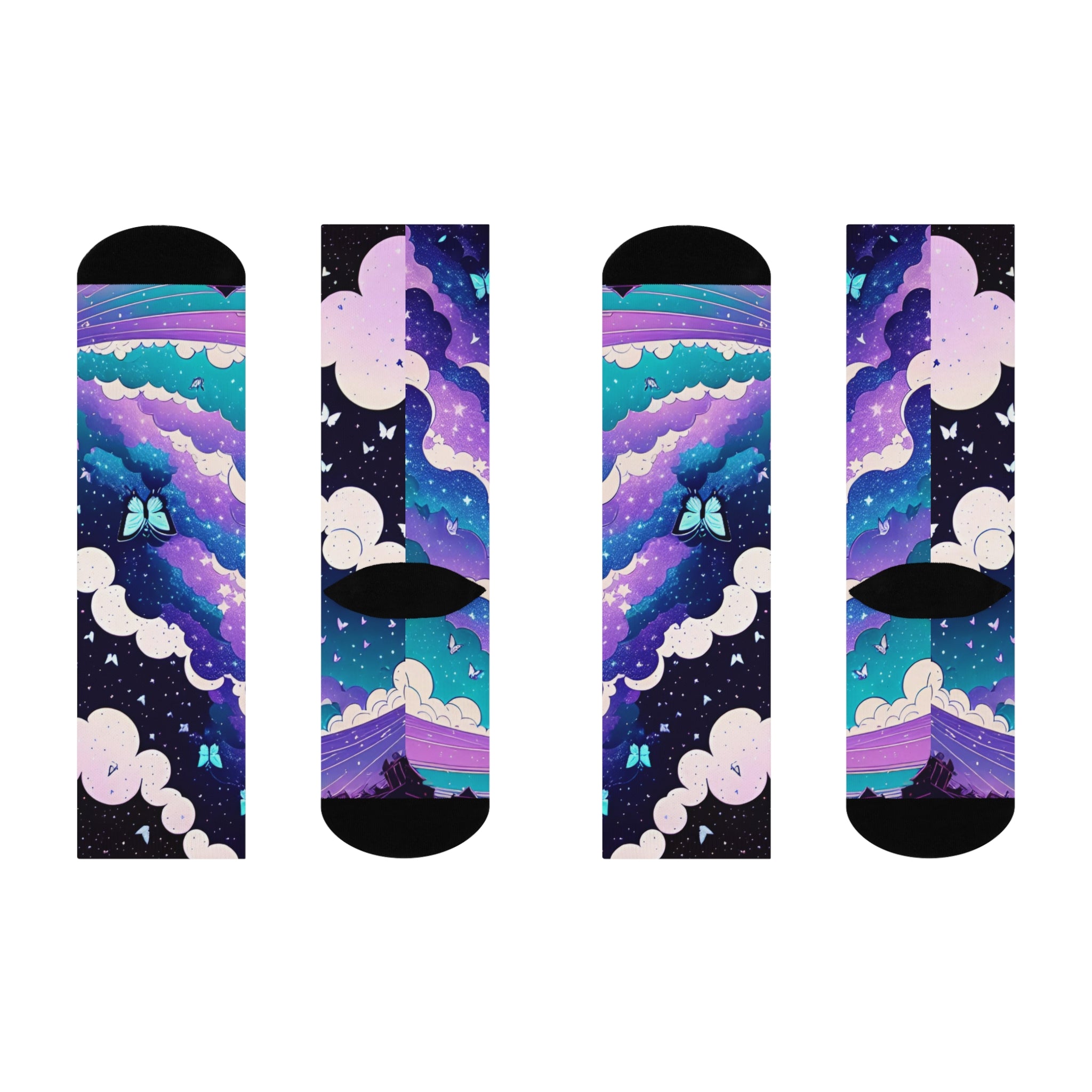 Galaxy Cloud Butterflies Cushioned Crew Socks