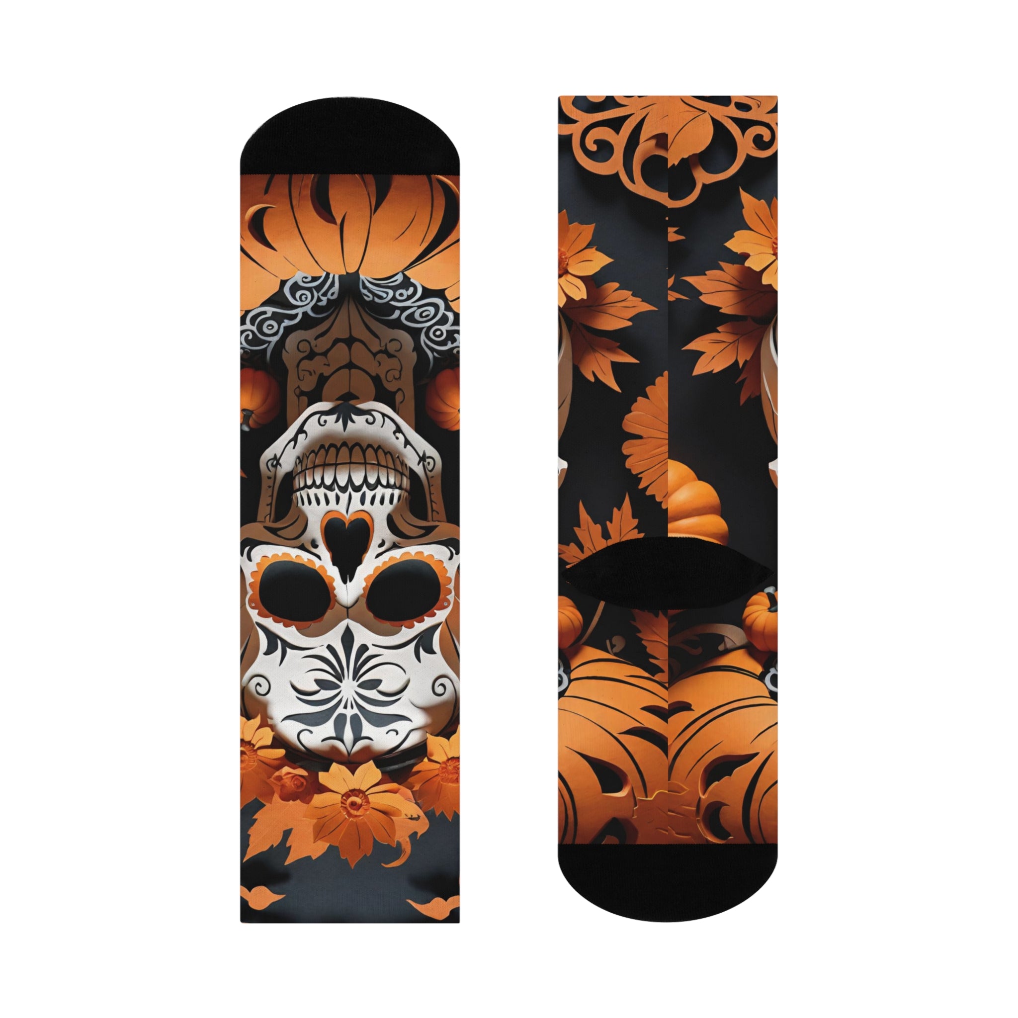 Sugar Skull Pumpkin Crew Socks | Day of the Dead Halloween Floral Skull Socks
