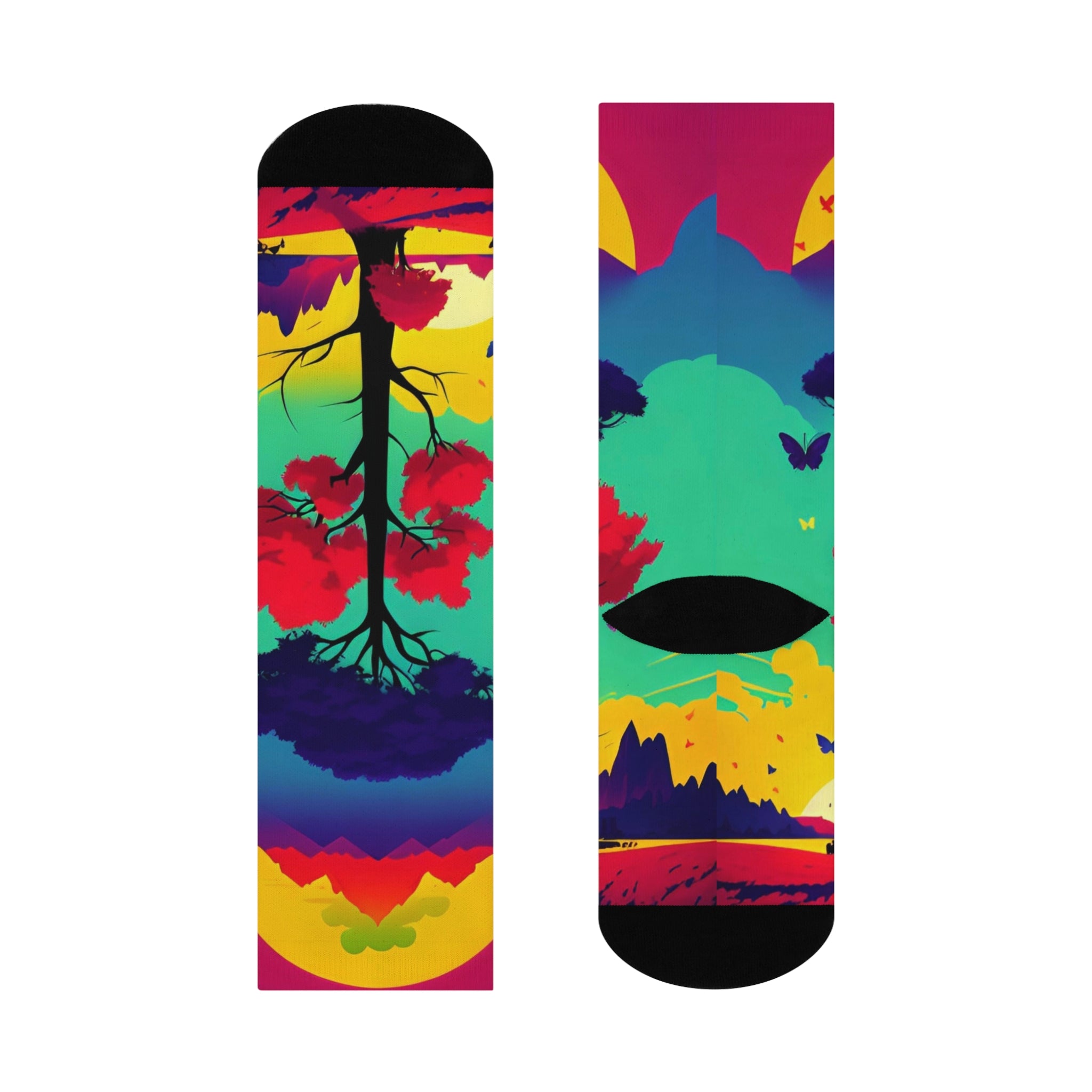Colorful Tree Landscape Art Socks - Nature and Mountain Design/ Artistic Cozy Socks