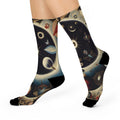 Vintage Celestial Illustration Cushioned Crew Socks | Space Planets Pattern