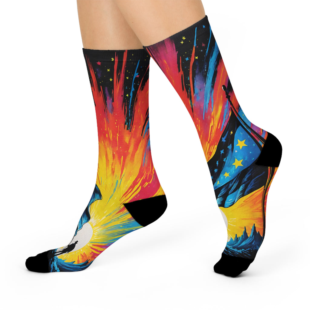 Silhouette Astronaut Explosion Cushioned Crew Socks | Space Galaxy Stars