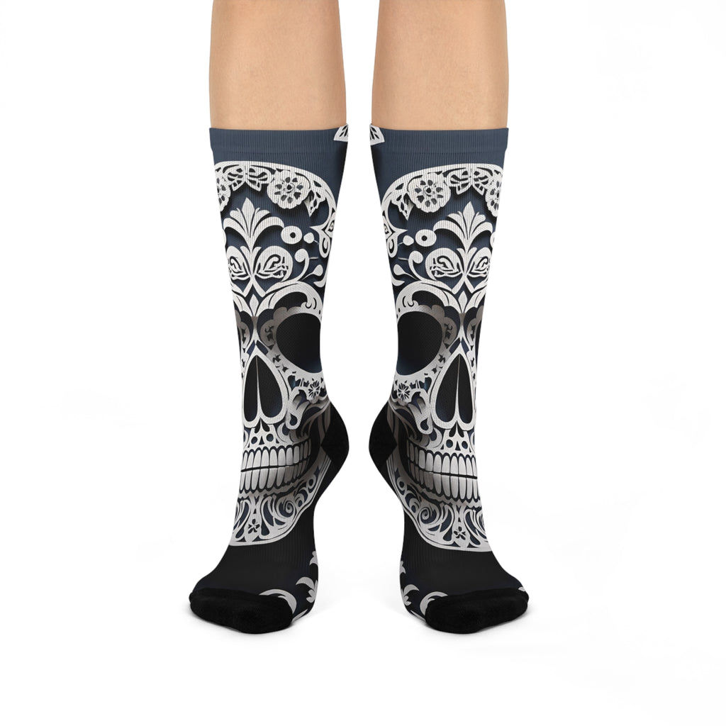 Kalavera black and white Crew Socks | Day of the Dead Skull Pattern Knee Socks