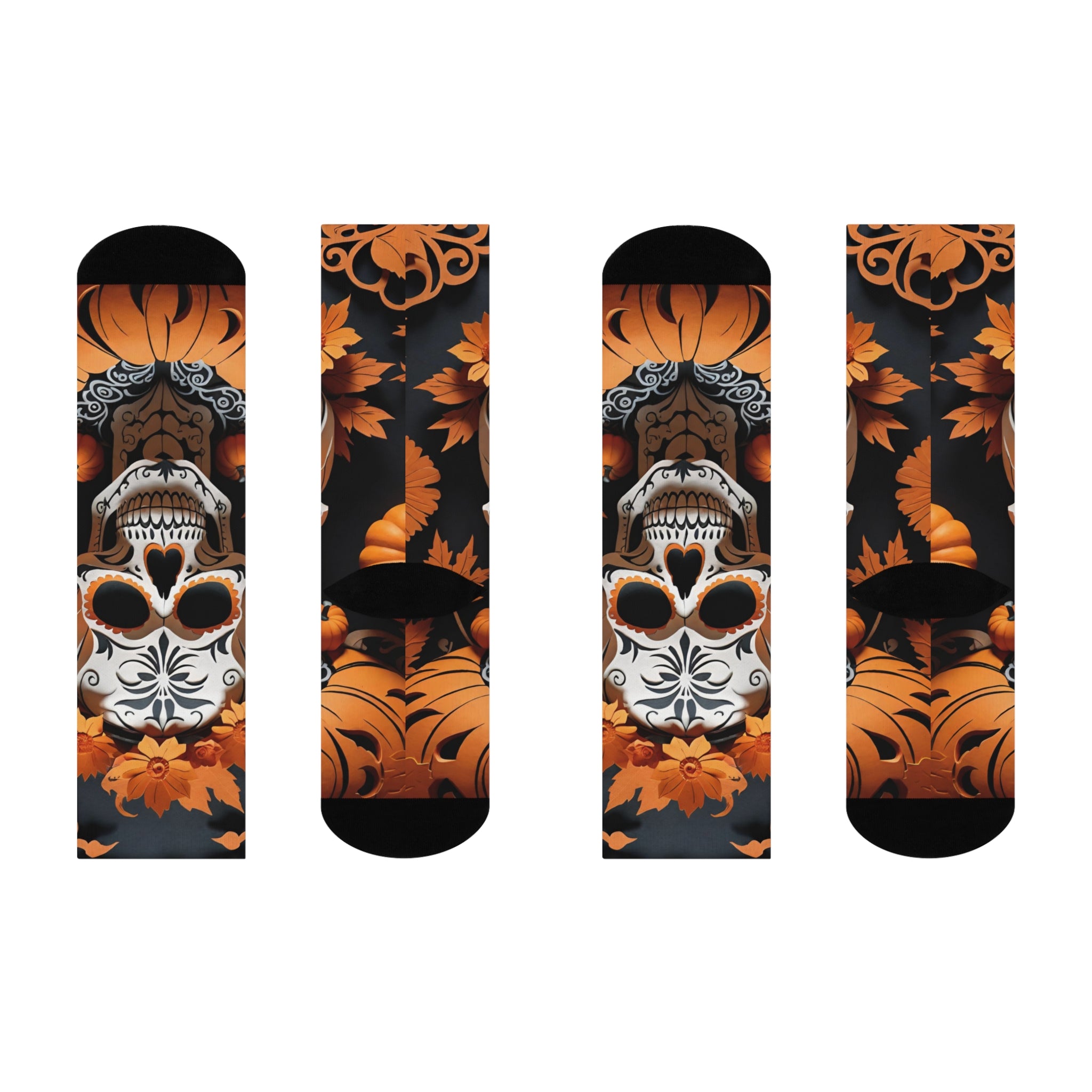 Sugar Skull Pumpkin Crew Socks | Day of the Dead Halloween Floral Skull Socks