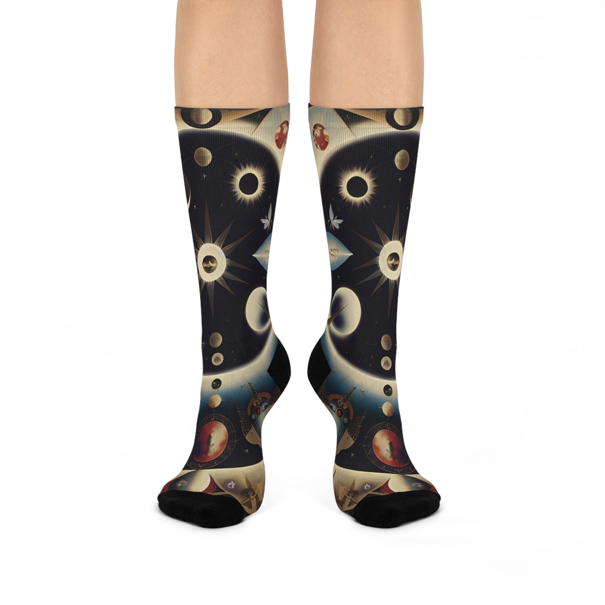 Vintage Celestial Illustration Cushioned Crew Socks | Space Planets Pattern