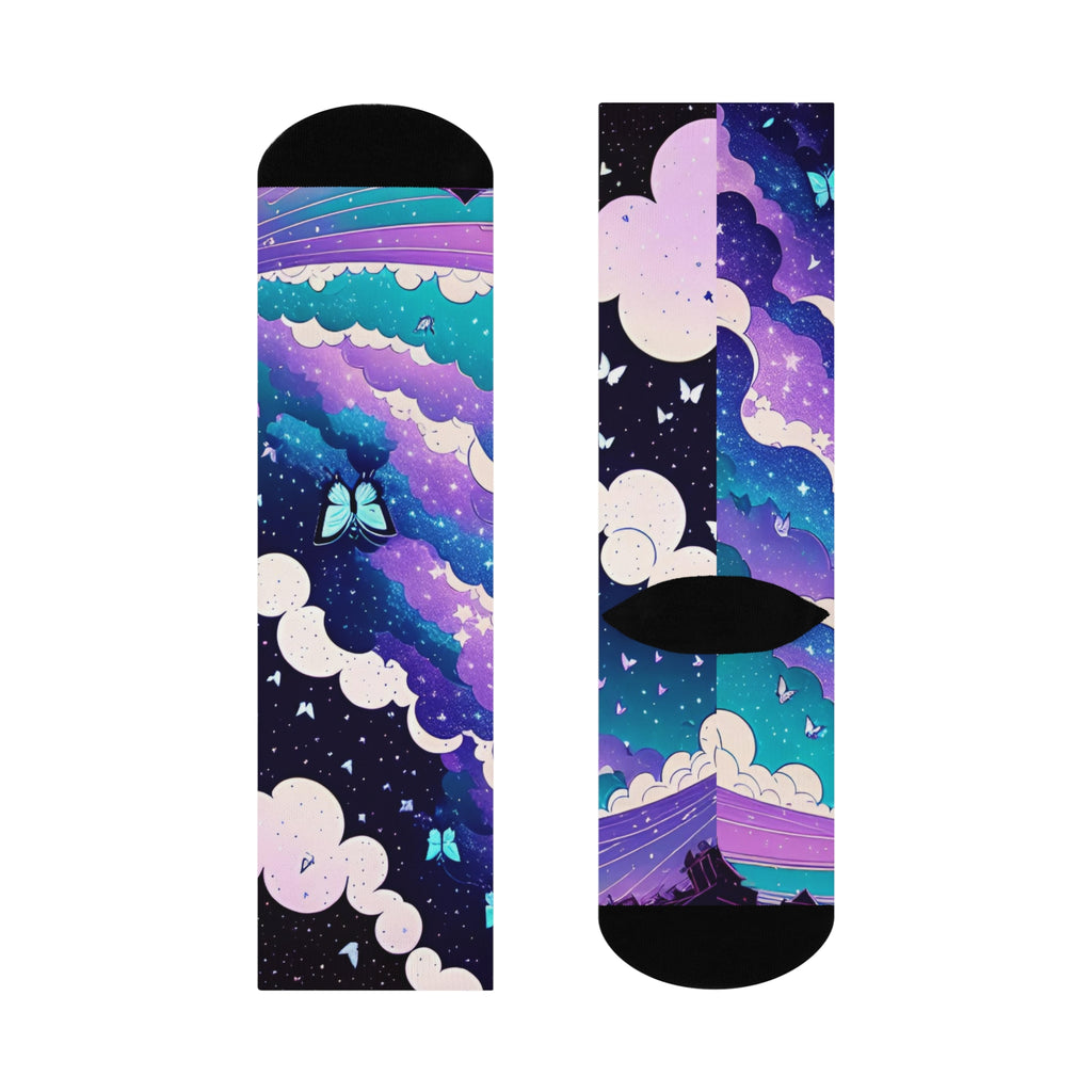 Galaxy Cloud Butterflies Cushioned Crew Socks