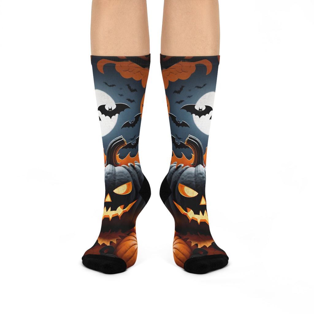 Jack-O'-Lantern Pumpkin Night Scene Crew Socks | Halloween Pumpkin Socks
