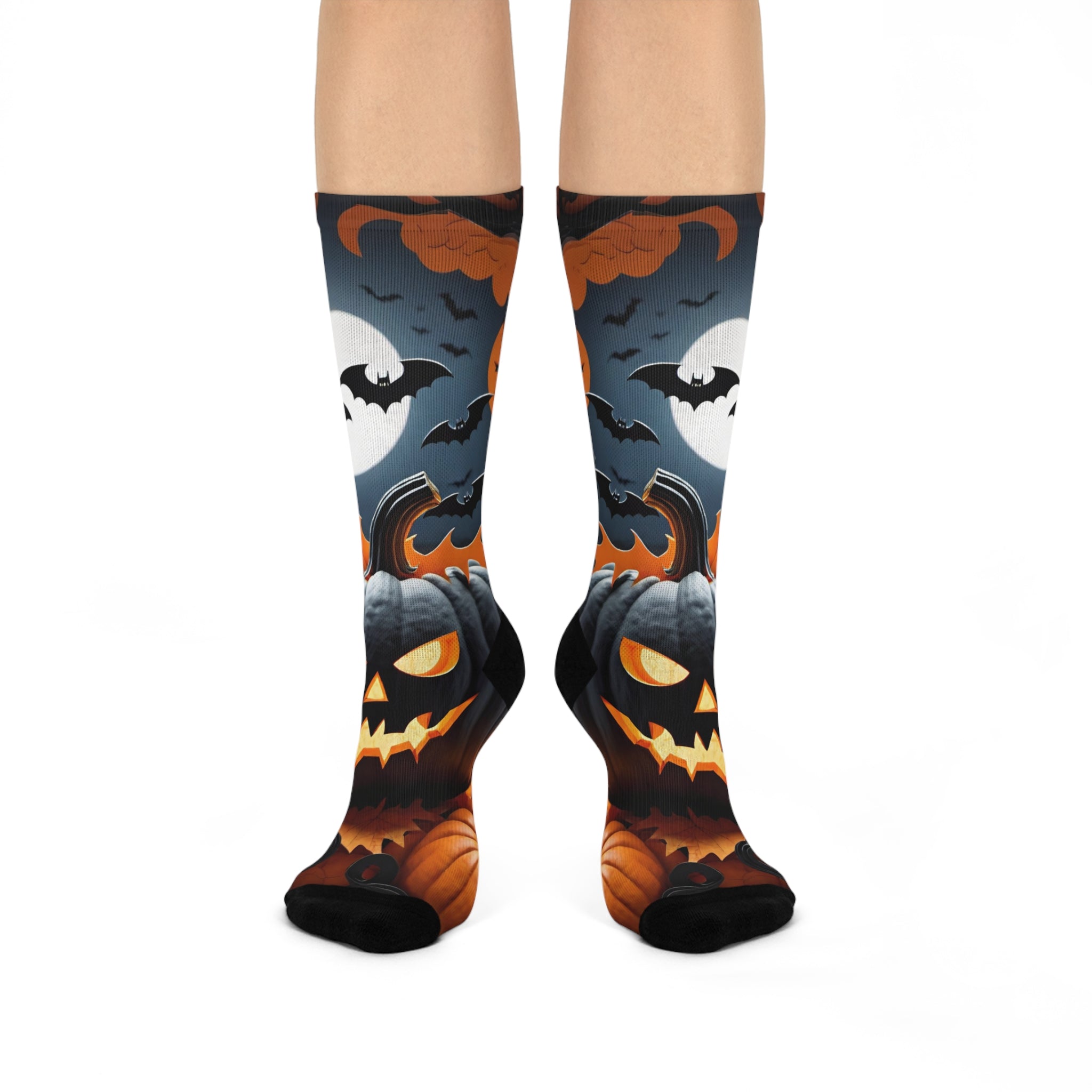 Jack-O'-Lantern Pumpkin Night Scene Crew Socks | Halloween Pumpkin Socks