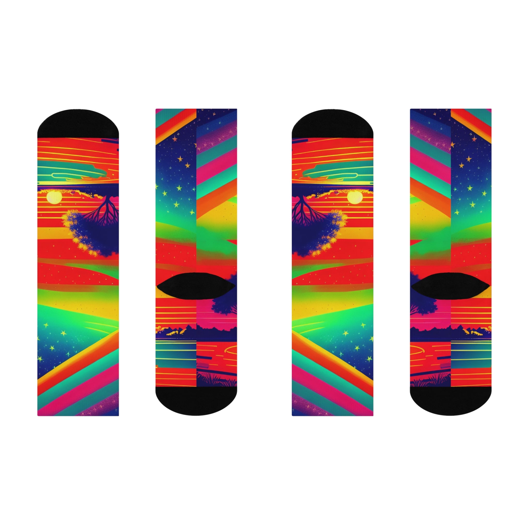 Psychedelic Rainbow Sunset Tree Socks | Crew Socks