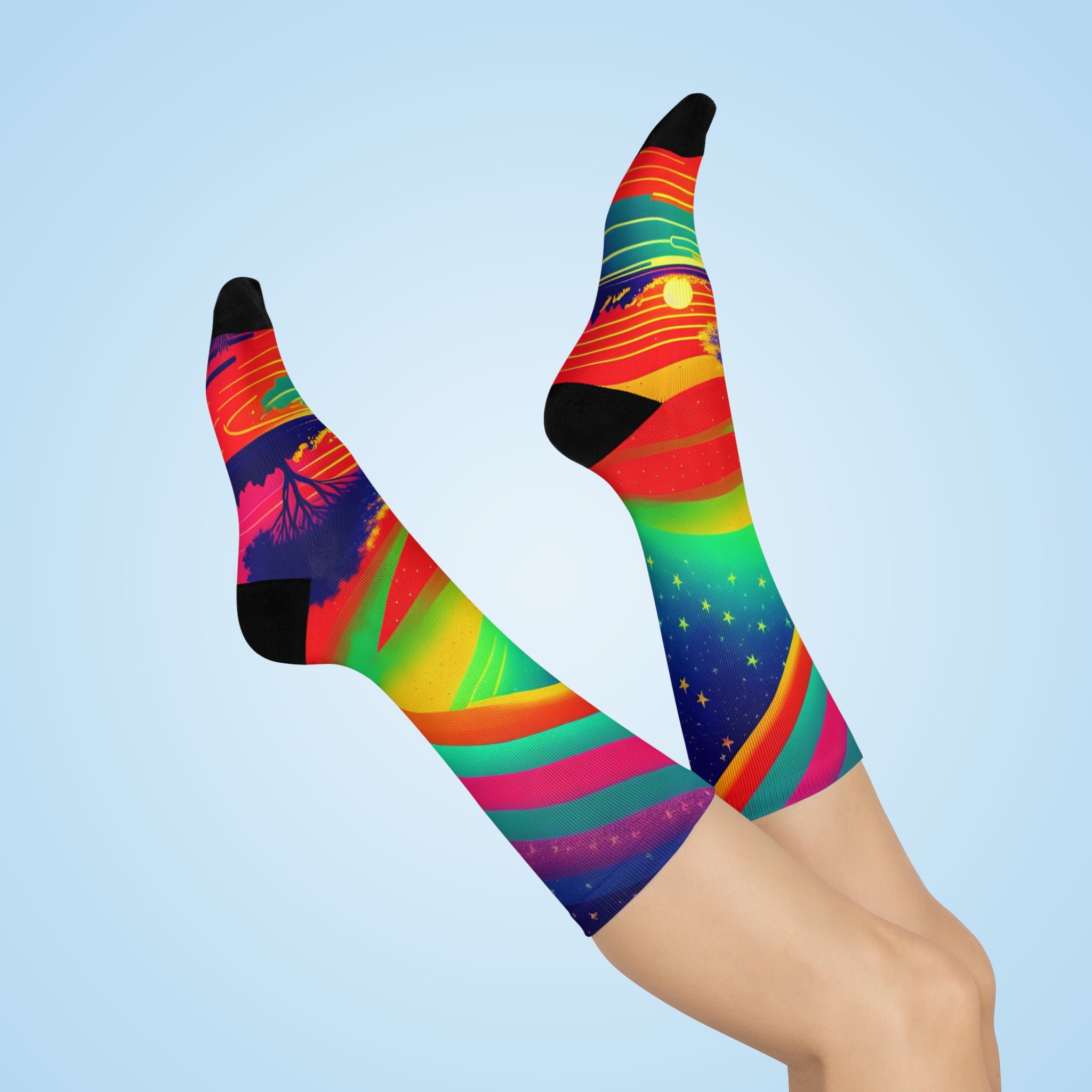 Psychedelic Rainbow Sunset Tree Socks | Crew Socks