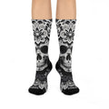 Sugar Skull Floral Cushioned Crew Socks | Day of the Dead Black White