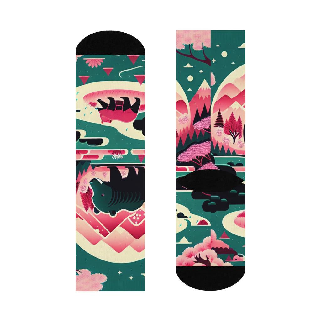 Nature Bear Art Socks - Mountain Forest Design/ Cozy Hiking for Nature Lovers