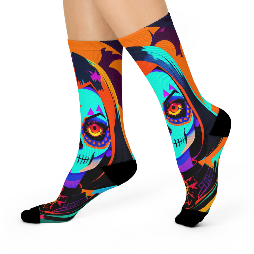 Neon Sugar Skull Crew Socks | Day of the Dead Catrina All-Over Print