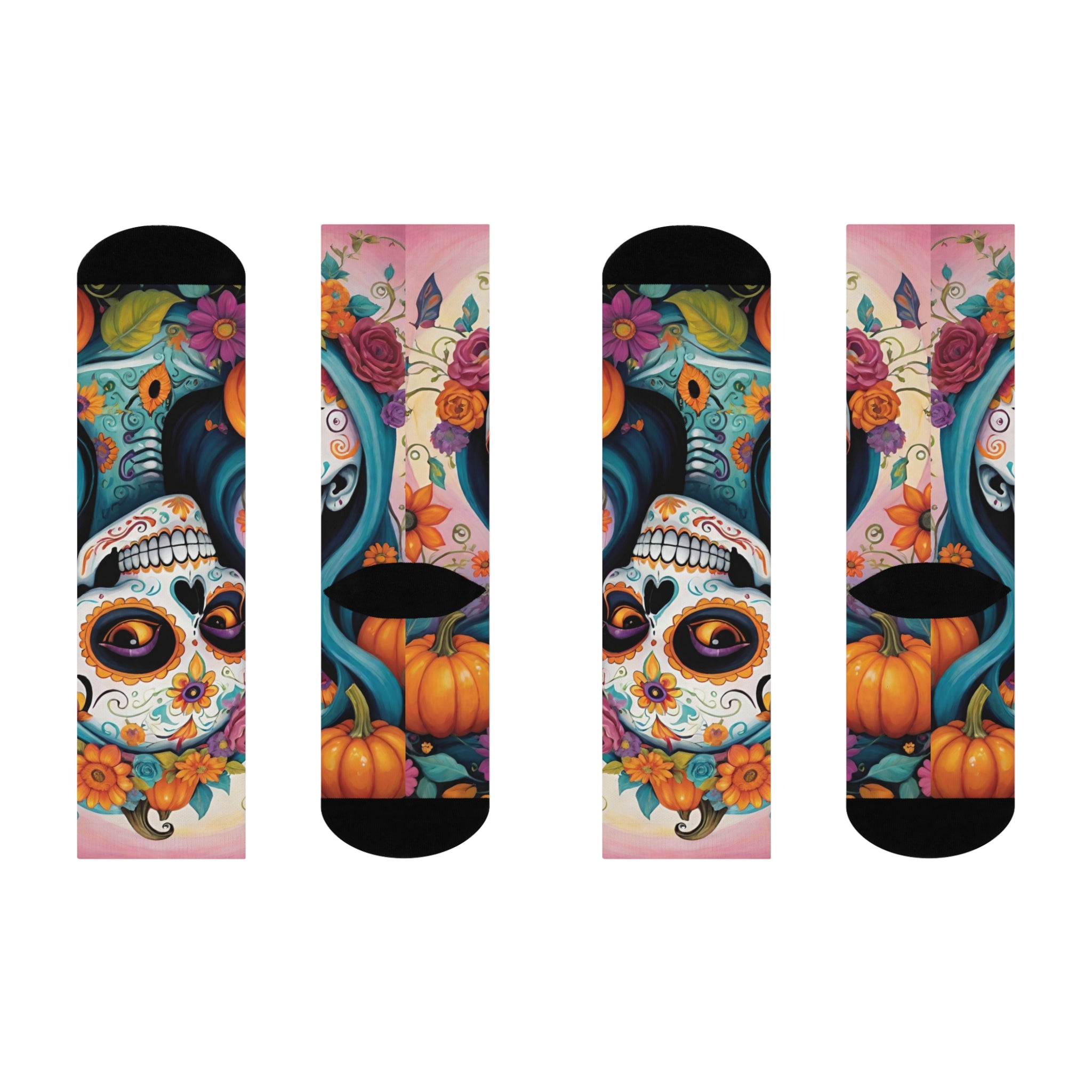 Sugar Skull Floral Crew Socks | Day of the Dead Calavera Design