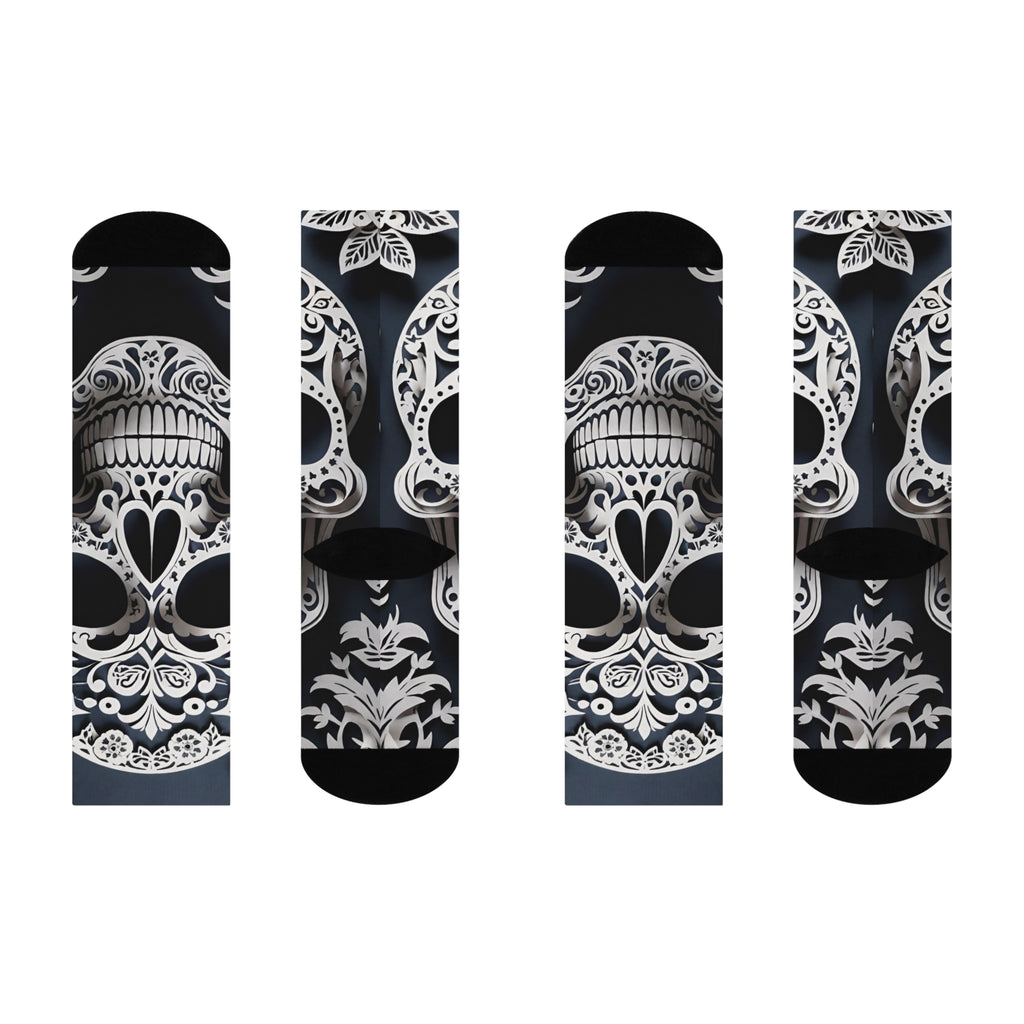 Kalavera black and white Crew Socks | Day of the Dead Skull Pattern Knee Socks