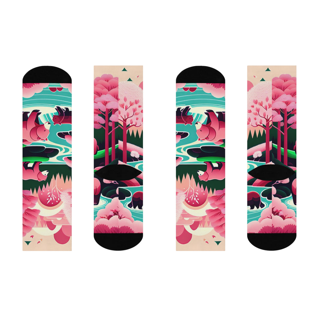 Mama bear and cubs mismatched Socks-Pink Forest Series.