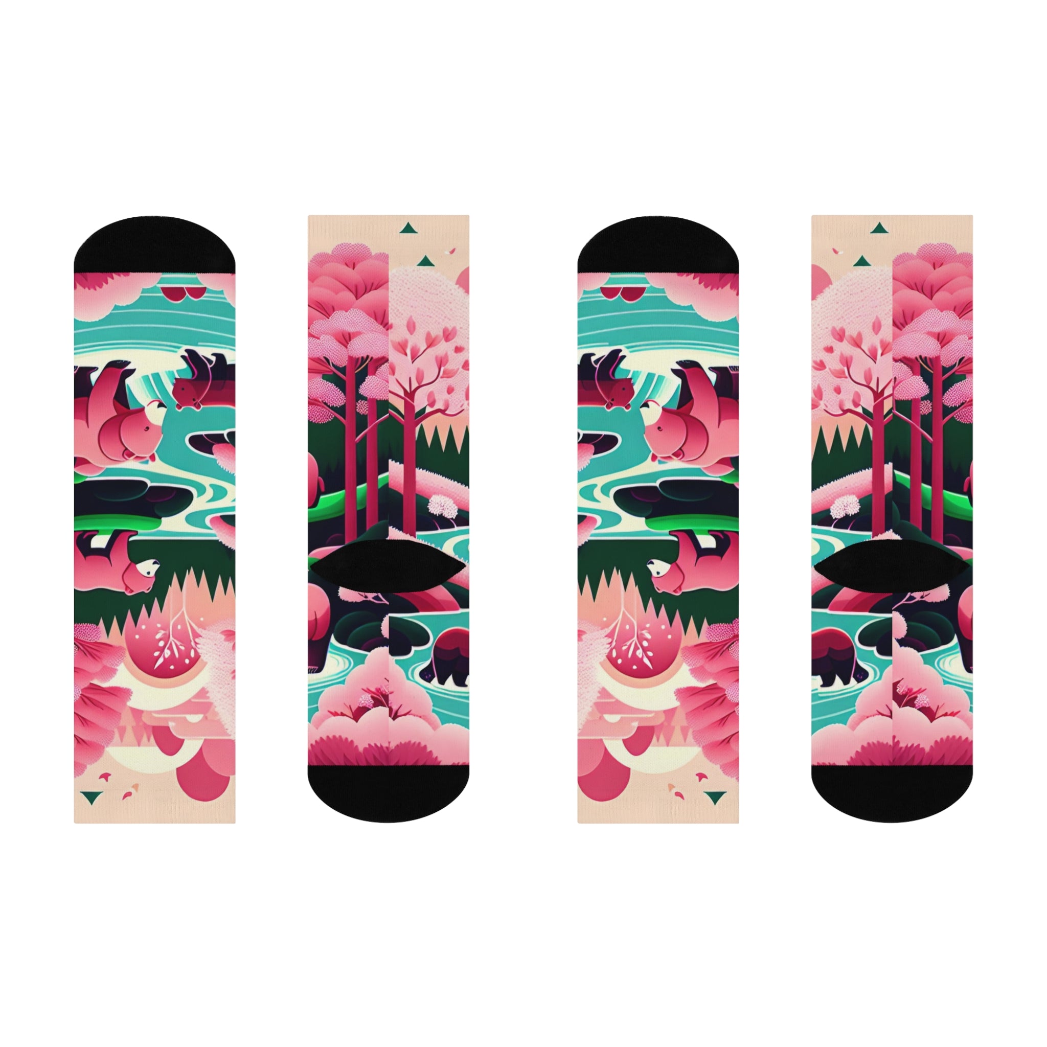 Mama bear and cubs mismatched Socks-Pink Forest Series.