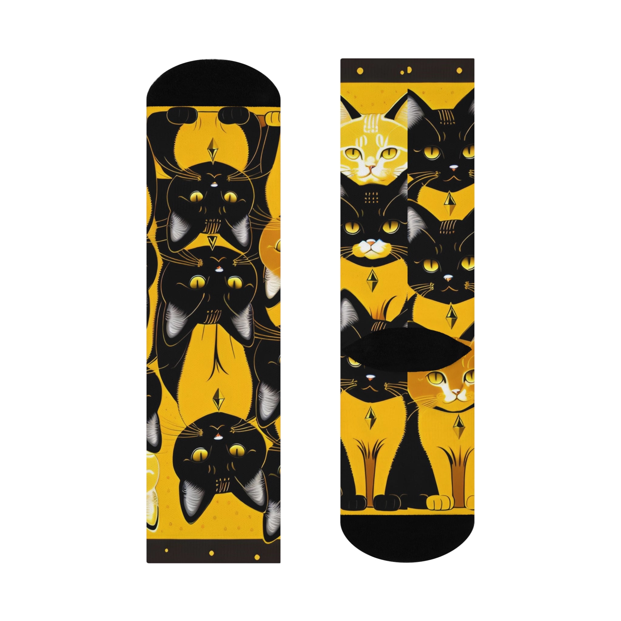 Regal Cat Pattern Socks - Artistic Black Cat and Ginger Tabby Print