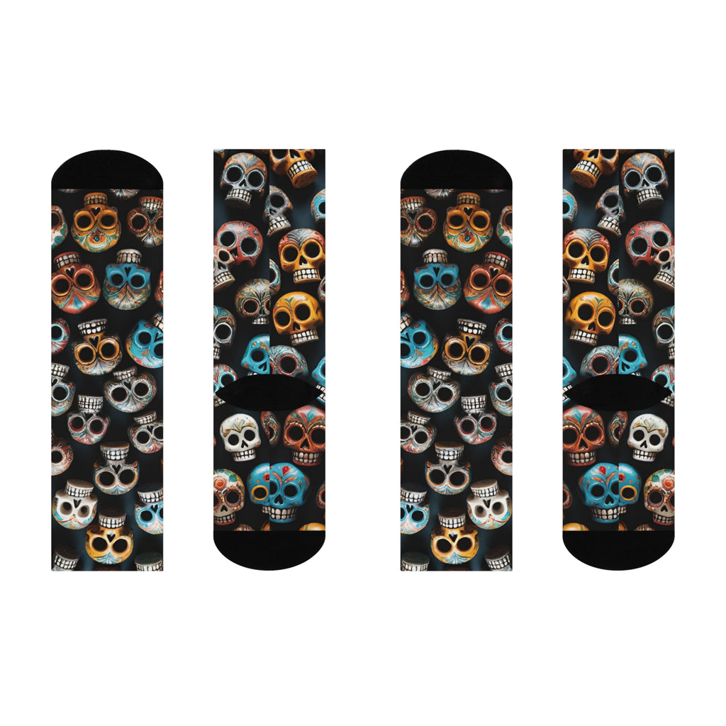 Sugar Skull Artistic Crew Socks, Day of the Day Colorful Skull Long socks,Gothic Calavera.