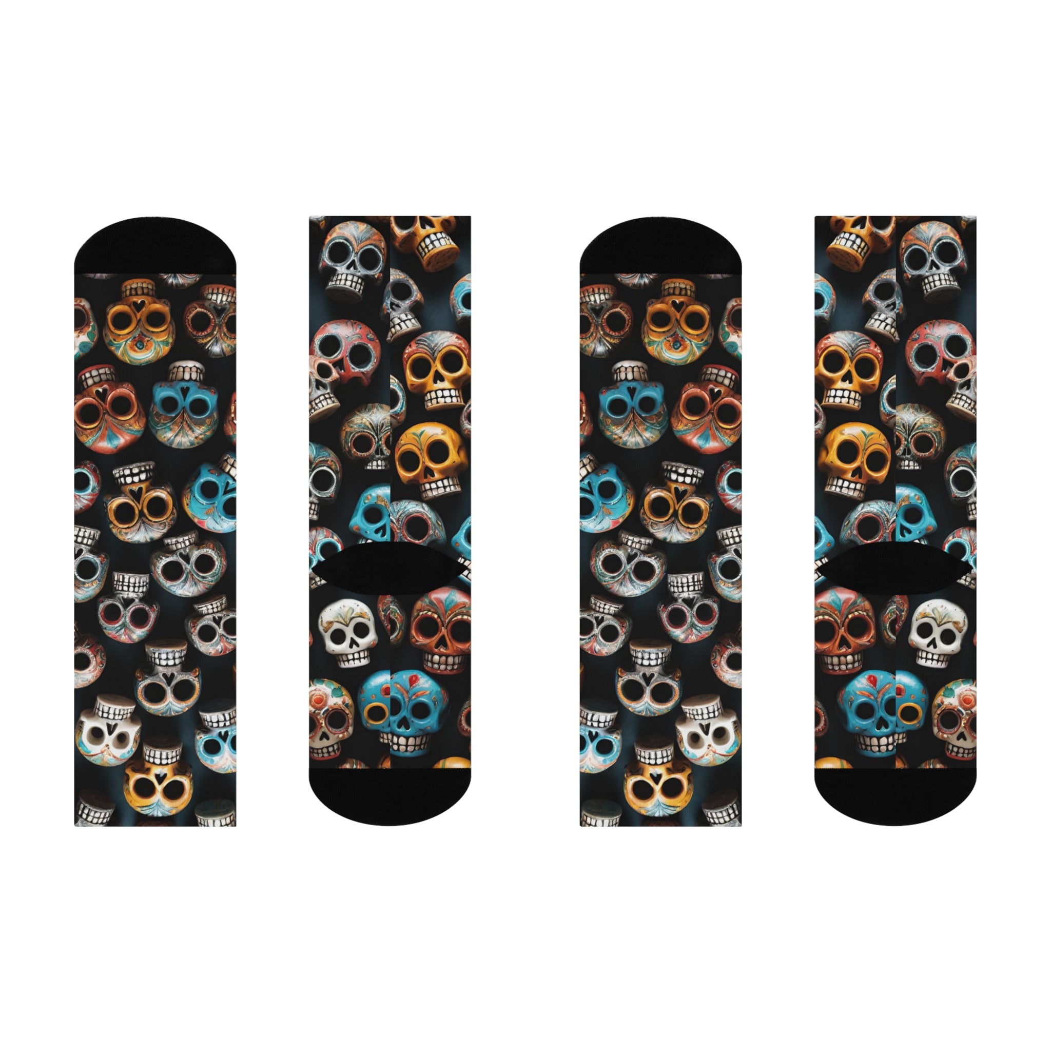 Sugar Skull Artistic Crew Socks, Day of the Day Colorful Skull Long socks,Gothic Calavera.