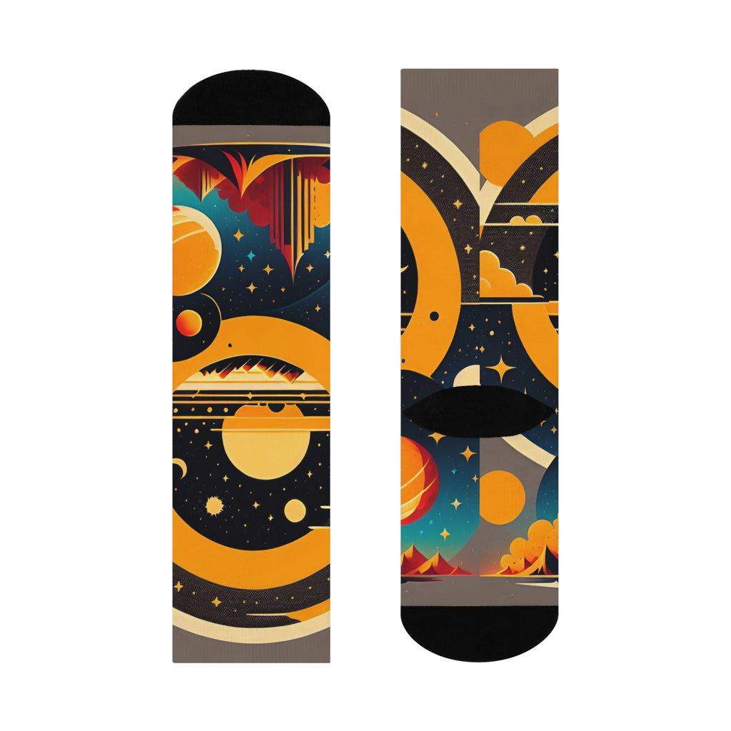 Retro Space Landscape Knee High Socks