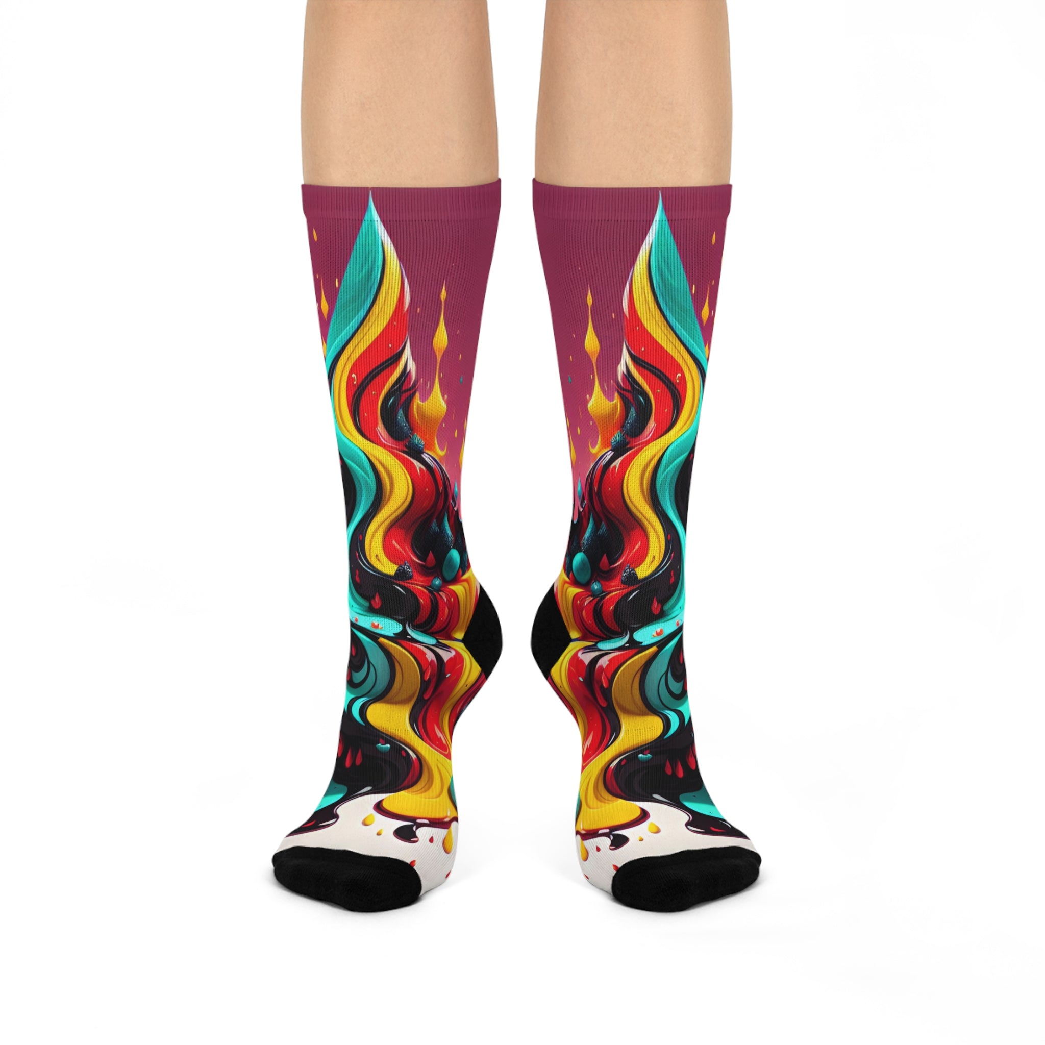 Psychedelic Neon Flame Crew Socks Abstract Melting Liquid Art Socks Surreal Graffiti Wave Socks Vibrant Colorful Streetwear Footwear