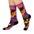 Jack-o'-Lanterns and Bats Cushioned Crew Socks | Halloween Pumpkin Socks