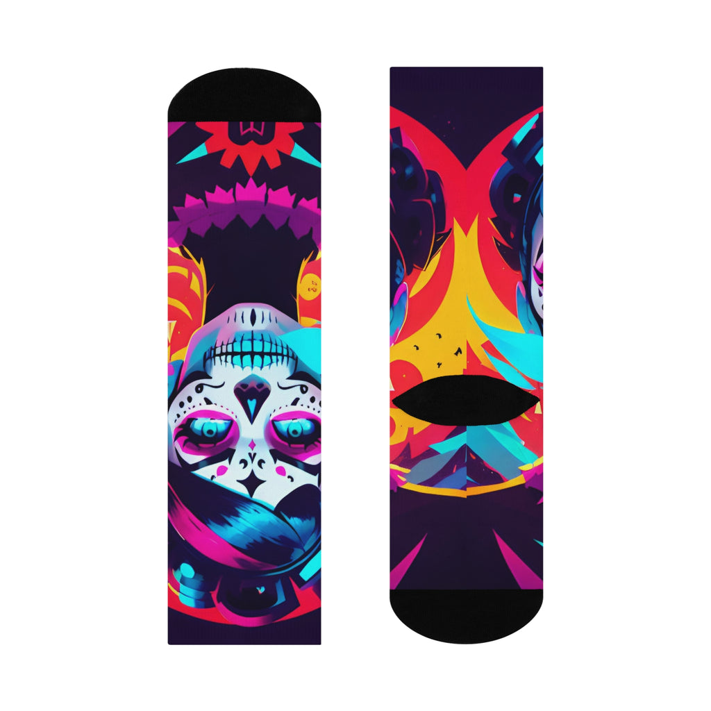 Catrina Calavera Colorful Day of the Dead Cushioned Crew Socks | Sugar Skull All-Over Print
