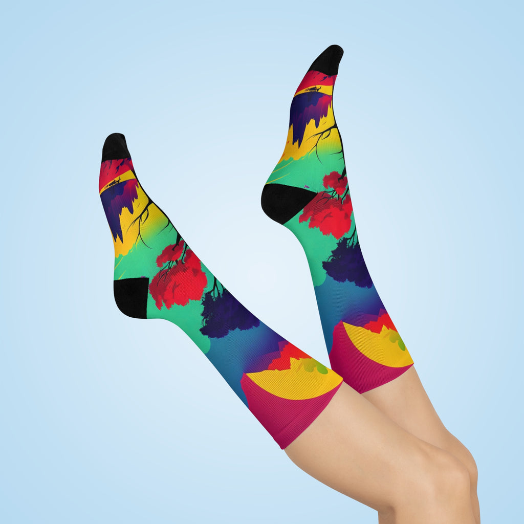 Colorful Tree Landscape Art Socks - Nature and Mountain Design/ Artistic Cozy Socks