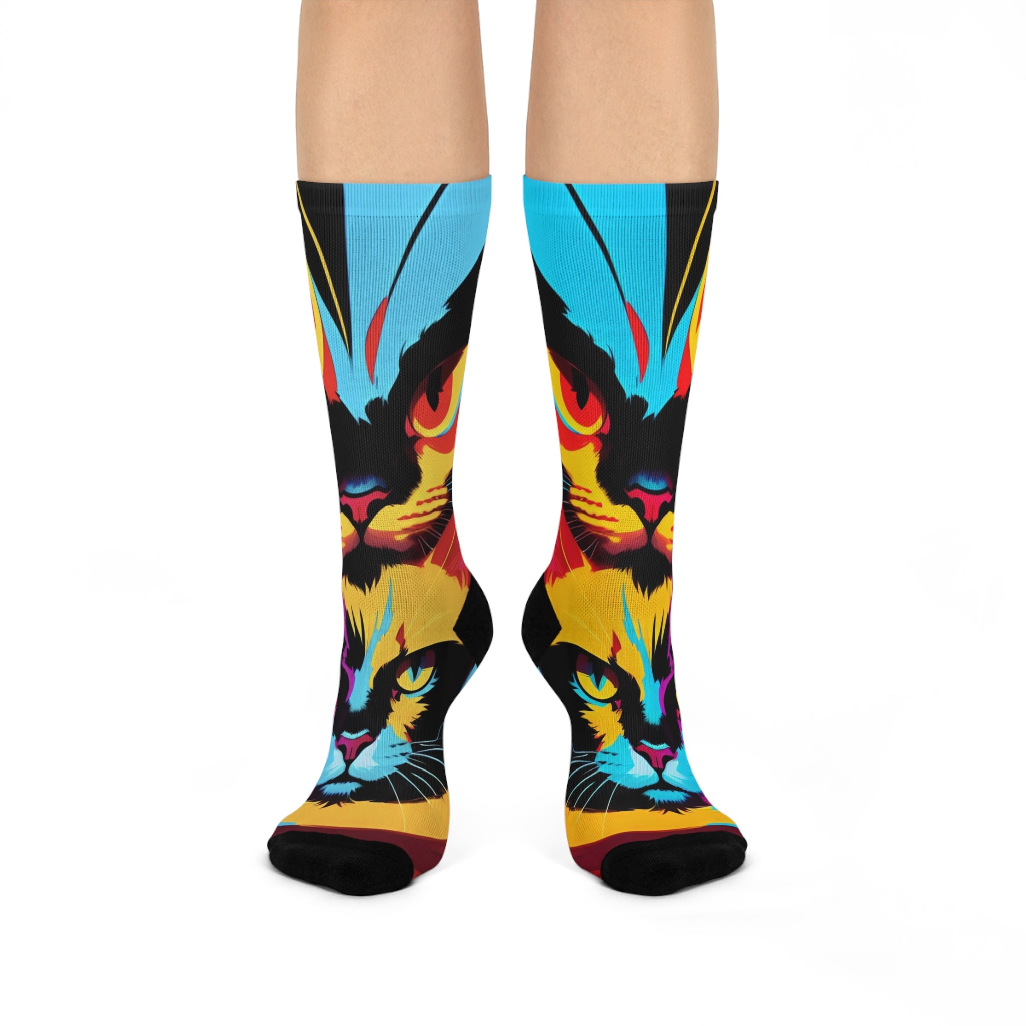 Art Cat Crew Socks- Vibrant Retro streetwear design.