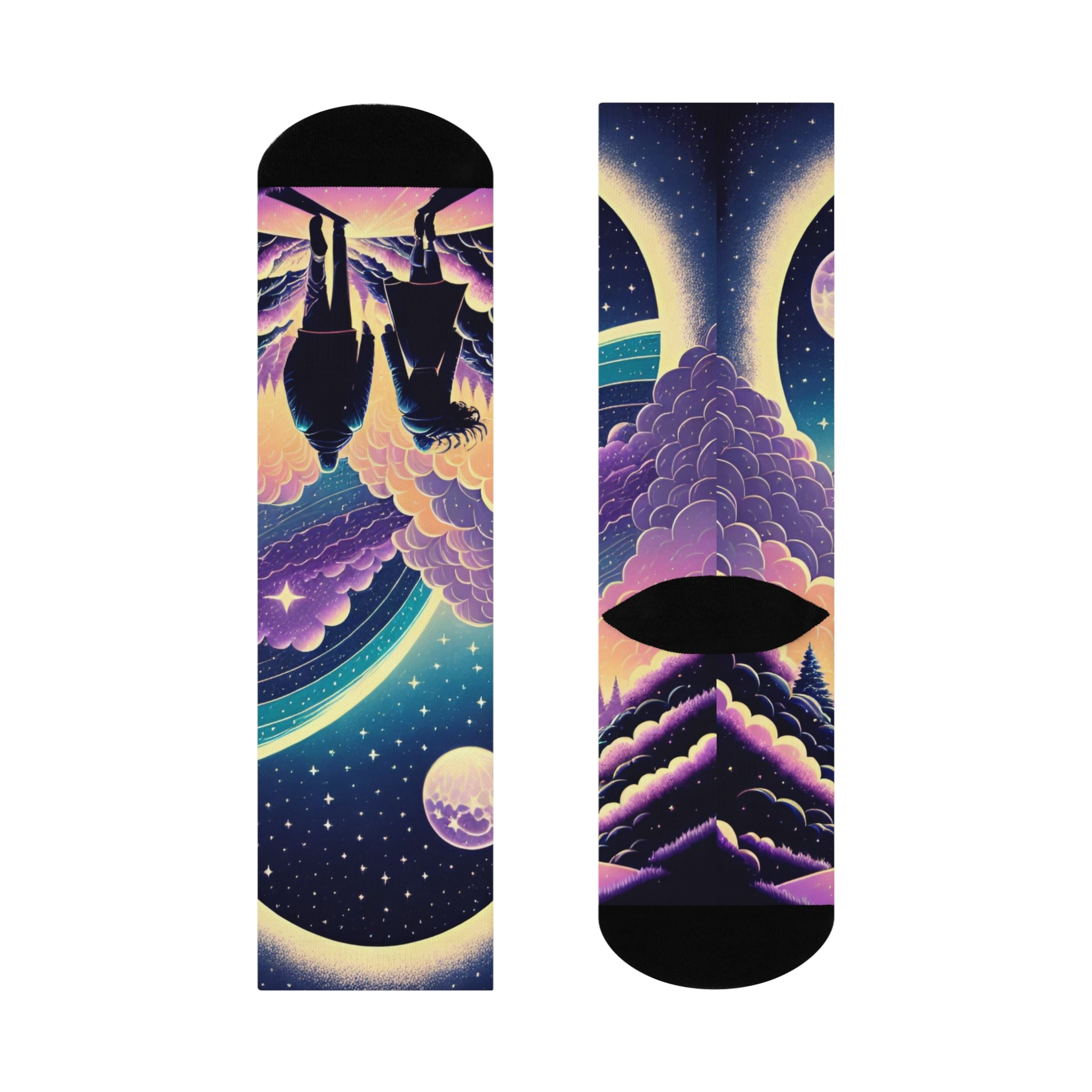Moonlit Hiker Night Sky Cushioned Crew Socks | Surreal Starfield Design