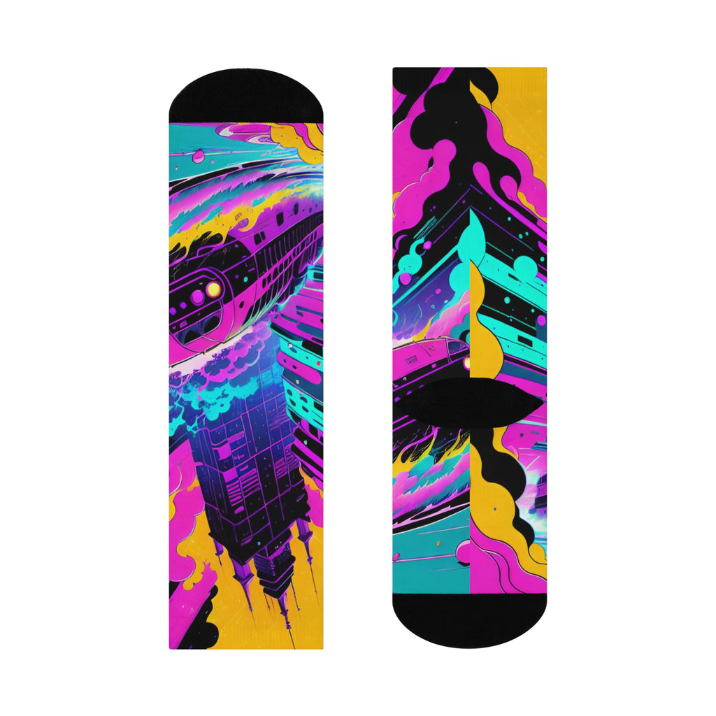Cyberpunk Synthwave Car Knee High Socks.