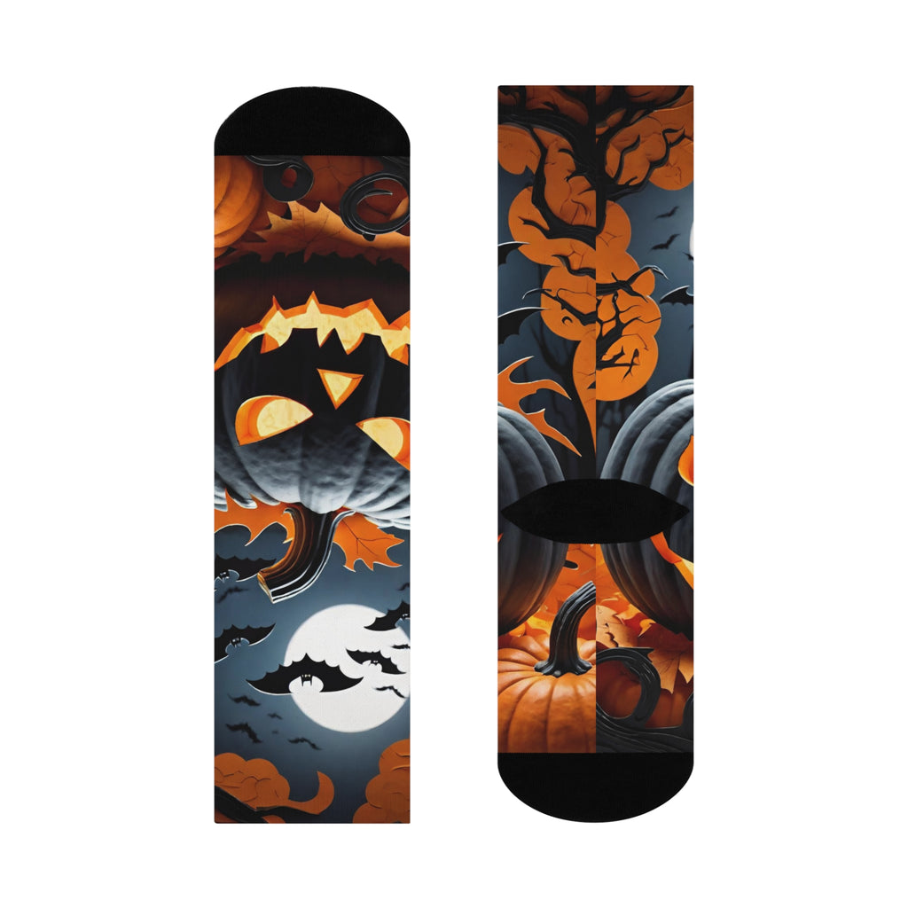 Jack-O'-Lantern Pumpkin Night Scene Crew Socks | Halloween Pumpkin Socks