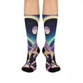Moonlit Hiker Night Sky Cushioned Crew Socks | Surreal Starfield Design