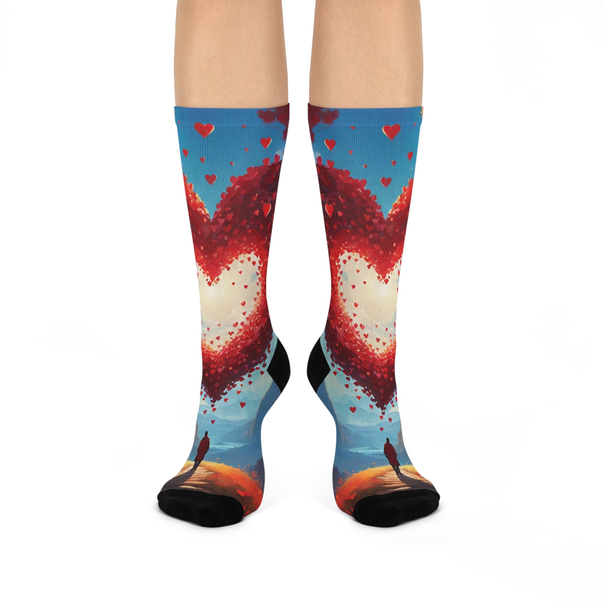 Ethereal Heart Horizon socks- Dreamy Silhouette and sunset Path Print